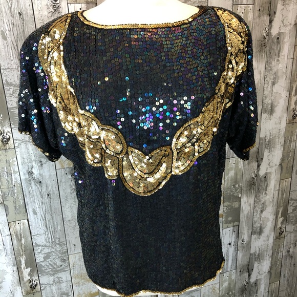 Vintage sequin blouse Elegance Anujan Silk and sequins Medium - Picture 1 of 11
